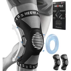 imageNEENCA 2 Pack Knee Braces for Knee Pain Compression Knee Sleeves with Patella Gel Pad ampamp Side Stabilizers Knee Support for Meniscus Tear Arthritis Joint Pain ACL Runner Workout FSAHSA APPROVEDBlack pack of 2