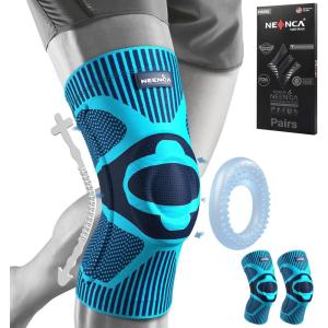 imageNEENCA 2 Pack Knee Braces for Knee Pain Compression Knee Sleeves with Patella Gel Pad ampamp Side Stabilizers Knee Support for Meniscus Tear Arthritis Joint Pain ACL Runner Workout FSAHSA APPROVEDLight Blue pack of 2