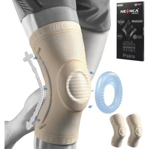 imageNEENCA 2 Pack Knee Braces for Knee Pain Compression Knee Sleeves with Patella Gel Pad ampamp Side Stabilizers Knee Support for Meniscus Tear Arthritis Joint Pain ACL Runner Workout FSAHSA APPROVEDH Beige pack of 2