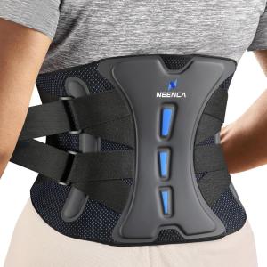 imageNEENCA Back Brace for Lower Back Pain Relief with Bionic Support System Adjustable Lumbar Support Belt for Men ampamp Women with Lumbar Pad Soft Breathable Mesh for Herniated Disc Sciatica ScoliosisBlueblack