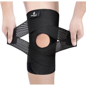 imageNEENCA Knee Brace for Knee Pain Compression Knee Support with Air Mesh Fabric Adjustable Knee Wrap with Side Stabilizers UltraSoft Bandage for Sports Running Meniscus Tear ACL Arthritis ReliefBlack