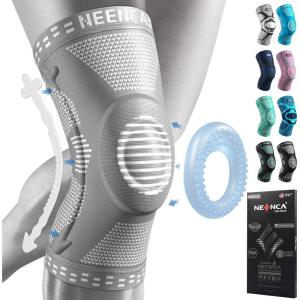 imageNEENCA Knee Braces for Knee Pain Relief Compression Knee Sleeves with Patella Gel Pad ampamp Side Stabilizers Knee Support for Weightlifting Running Workout Arthritis Meniscus Tear Men Women ACE53Grey