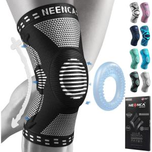imageNEENCA Knee Braces for Knee Pain Relief Compression Knee Sleeves with Patella Gel Pad ampamp Side Stabilizers Knee Support for Weightlifting Running Workout Arthritis Meniscus Tear Men Women ACE53Black