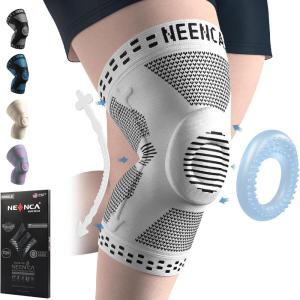 imageNEENCA Plus Size Knee Brace for Knee Pain Knee Support with Side Stabilizers ampamp Patella Gel Pad Knee Compression Sleeve for Meniscus Tear Arthritis Joint Pain Relief ACL PCL All Sports Plus SizeGrey  Single