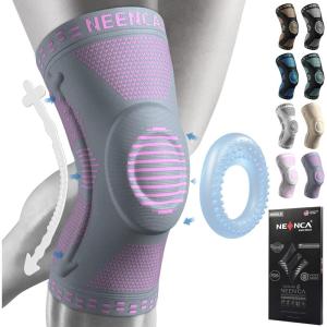 imageNEENCA Professional Knee Brace for Pain Relief Medical Knee Support with Patella Pad ampamp Side Stabilizers Compression Knee Sleeve for Meniscus Tear ACL Joint Pain Runner Workout  FSAHSA EligiblePink Gray