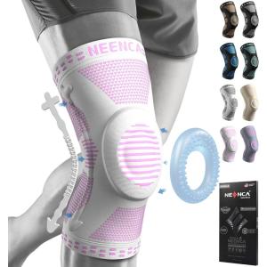 imageNEENCA Professional Knee Brace for Pain Relief Medical Knee Support with Patella Pad ampamp Side Stabilizers Compression Knee Sleeve for Meniscus Tear ACL Joint Pain Runner Workout  FSAHSA EligiblePink White
