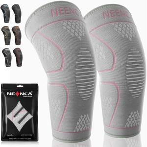 imageNEENCA Knee Braces for Knee Pain 2 Pack Knee Sleeves for Knee Pain Set Knee Brace Compression Sleeves Knee Support for Sports Running Meniscus Tear ACL PCL Women ampamp Men2 Pack  Pink Grey