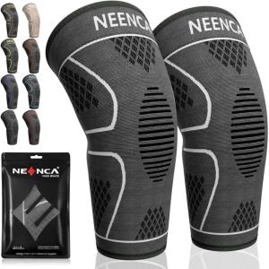 imageNEENCA Knee Braces for Knee Pain 2 Pack Knee Sleeves for Knee Pain Set Knee Brace Compression Sleeves Knee Support for Sports Running Meniscus Tear ACL PCL Women ampamp Men2 Pack  Gray