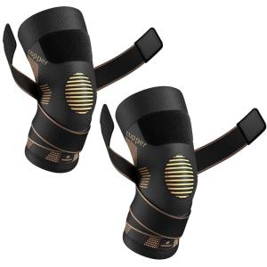 imageNEENCA Copper Knee Brace with Straps for WomenMen Knee Compression Sleeve for Knee Pain Arthritis ACL Meniscus Tear Joint Pain Relief Knee Support for Running Workout Weightlifting  SingleHigh CopperPair
