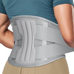 imageNEENCA Compression Back Brace for Lower Back Pain Herniated Disc Lumbar Strain  Breathable Lumbar Support for Work Lifting Sciatica Scoliosis Gray XXLargeGray